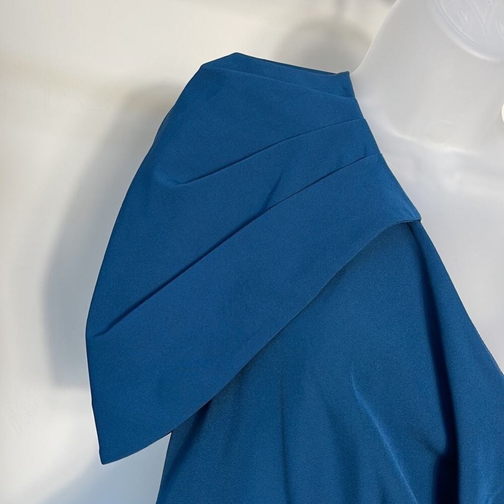 NWT KAY UNGER NEW YORK Teal Briana One Shoulder Draped Gown Women’s - Picture 7 of 12